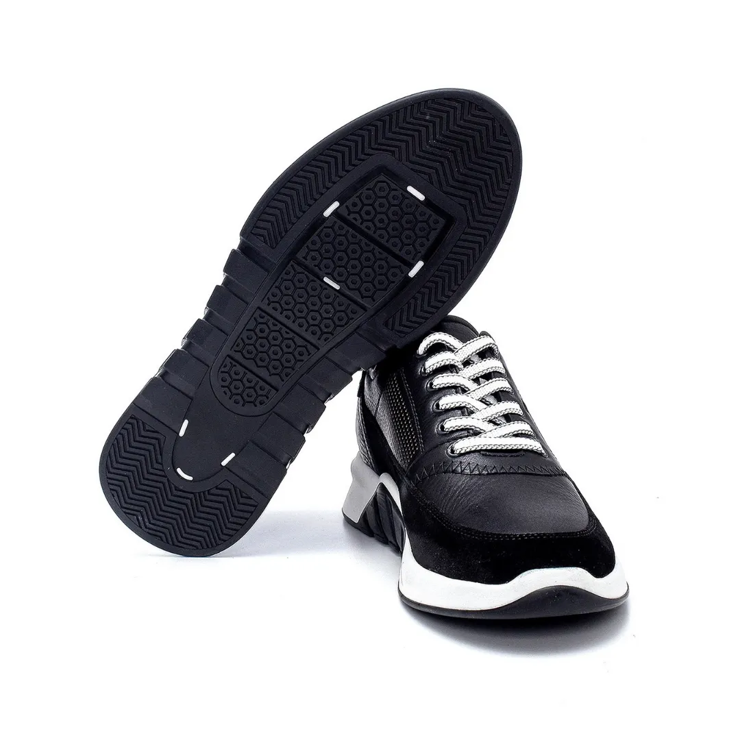 Navy Blue Men Suede Detailed Leather Sneaker