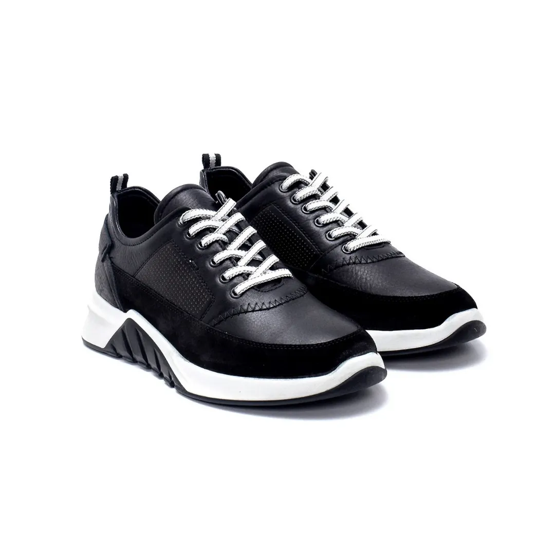 Navy Blue Men Suede Detailed Leather Sneaker