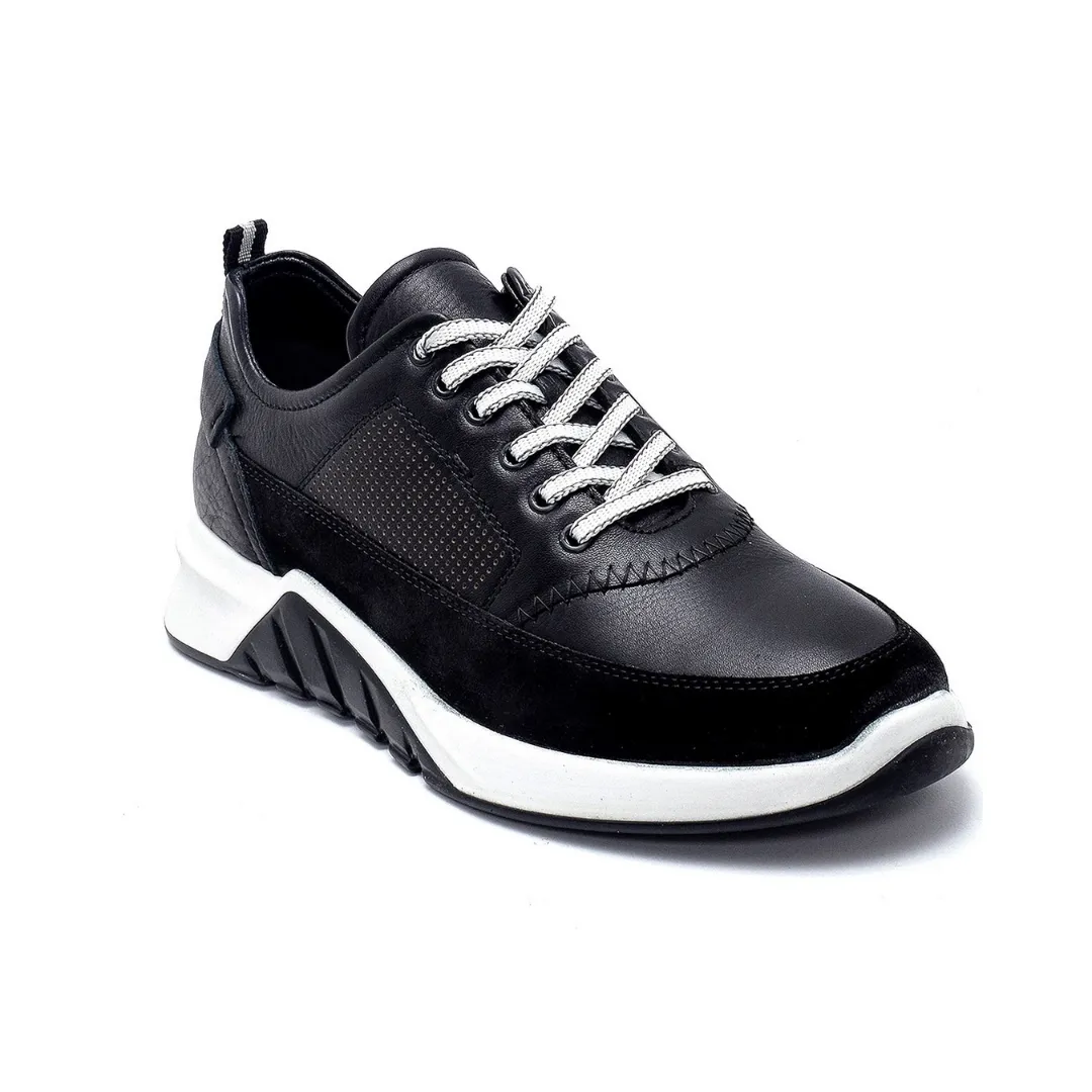 Navy Blue Men Suede Detailed Leather Sneaker