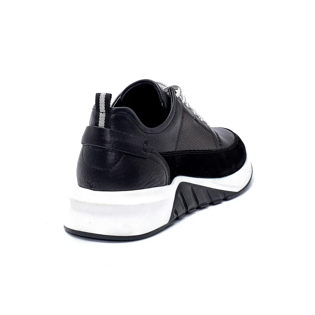 Navy Blue Men Suede Detailed Leather Sneaker