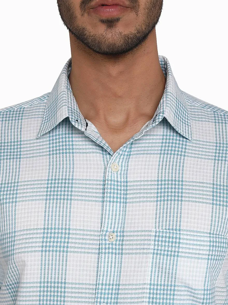 Opal Blue Checked Slim Fit Casual Shirt | JadeBlue