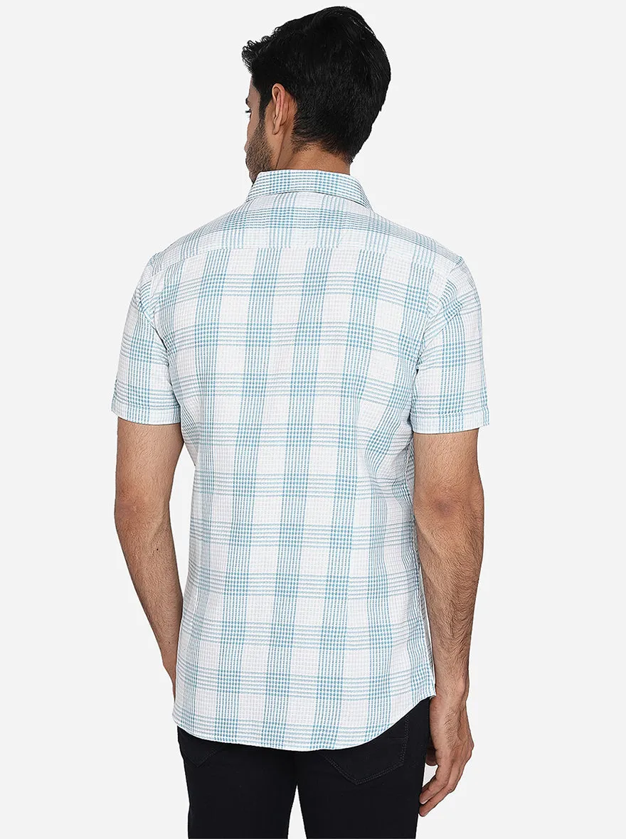 Opal Blue Checked Slim Fit Casual Shirt | JadeBlue