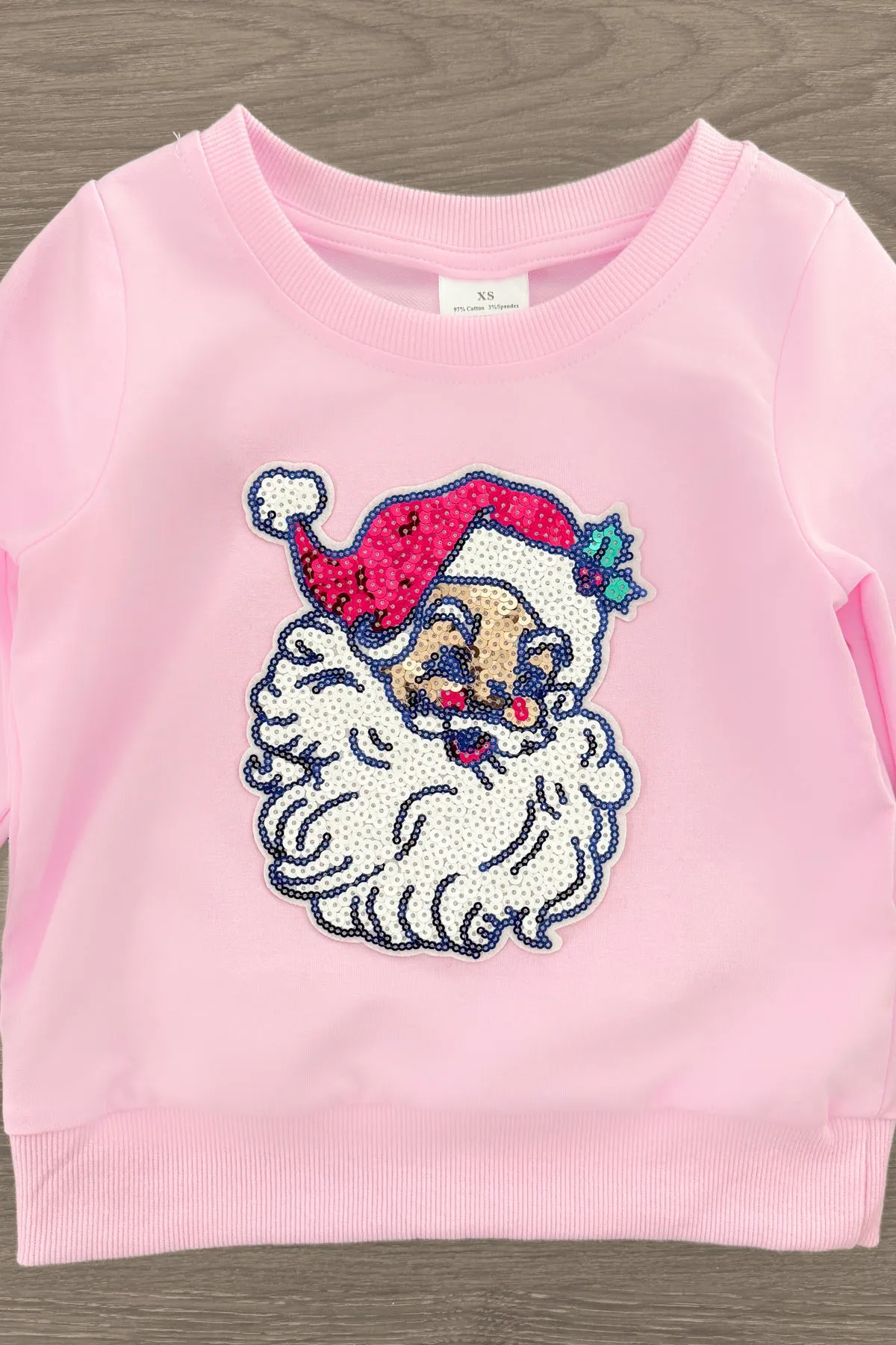 Pink Sequin Santa Bell Bottom Set
