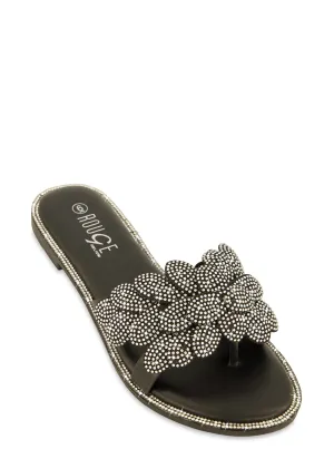 Rhinestone Studded Petal Thong Sandals