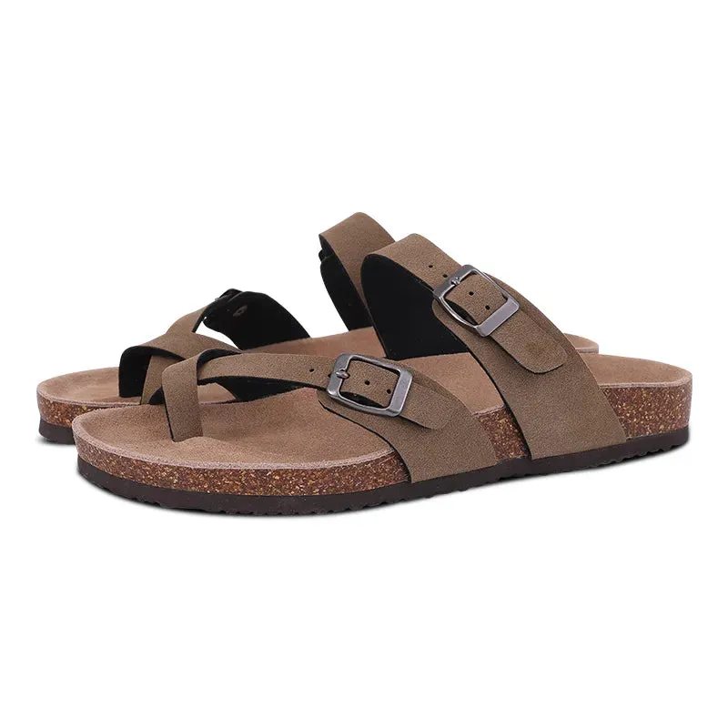 Sohiwoo  Summer Women Cork Footbed Sandals Slip On Outdoor Suede Mules Slides Clogs Home Double Buckle Sandals With Arch Support