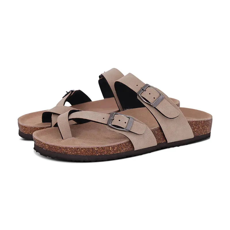 Sohiwoo  Summer Women Cork Footbed Sandals Slip On Outdoor Suede Mules Slides Clogs Home Double Buckle Sandals With Arch Support