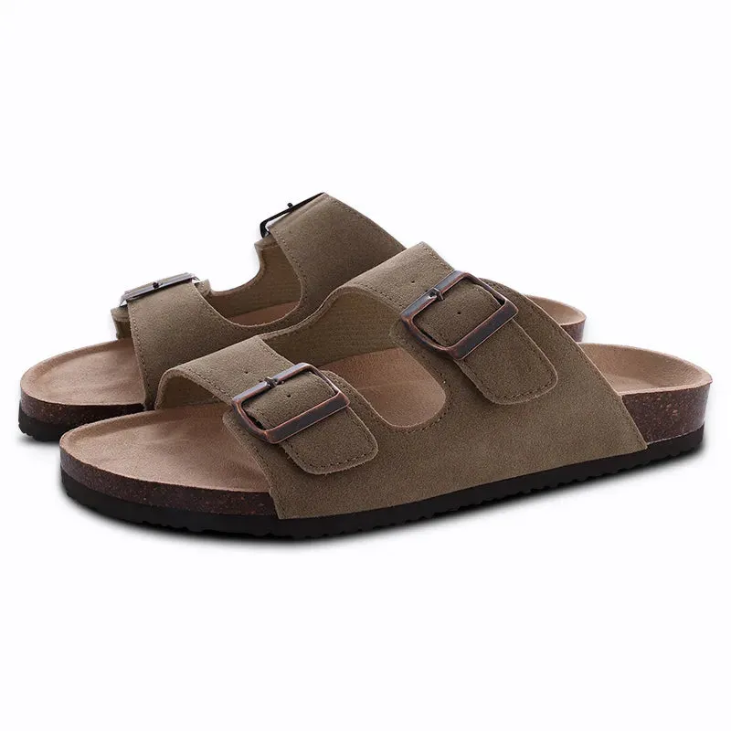 Sohiwoo  Summer Women Cork Footbed Sandals Slip On Outdoor Suede Mules Slides Clogs Home Double Buckle Sandals With Arch Support