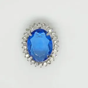 Vintage Brooch/ Pendant with Oval Blue Stone, Diana/Kate