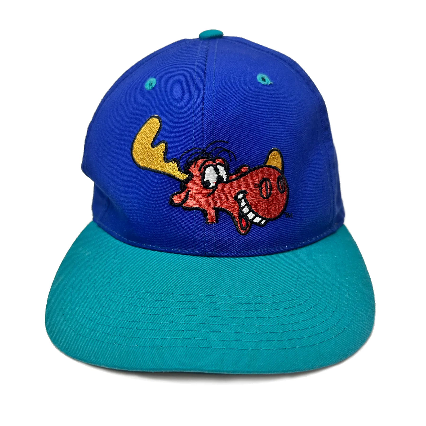 Vintage Rocky & Bullwinkle Embroidered Snapback Hat Blue / Teal