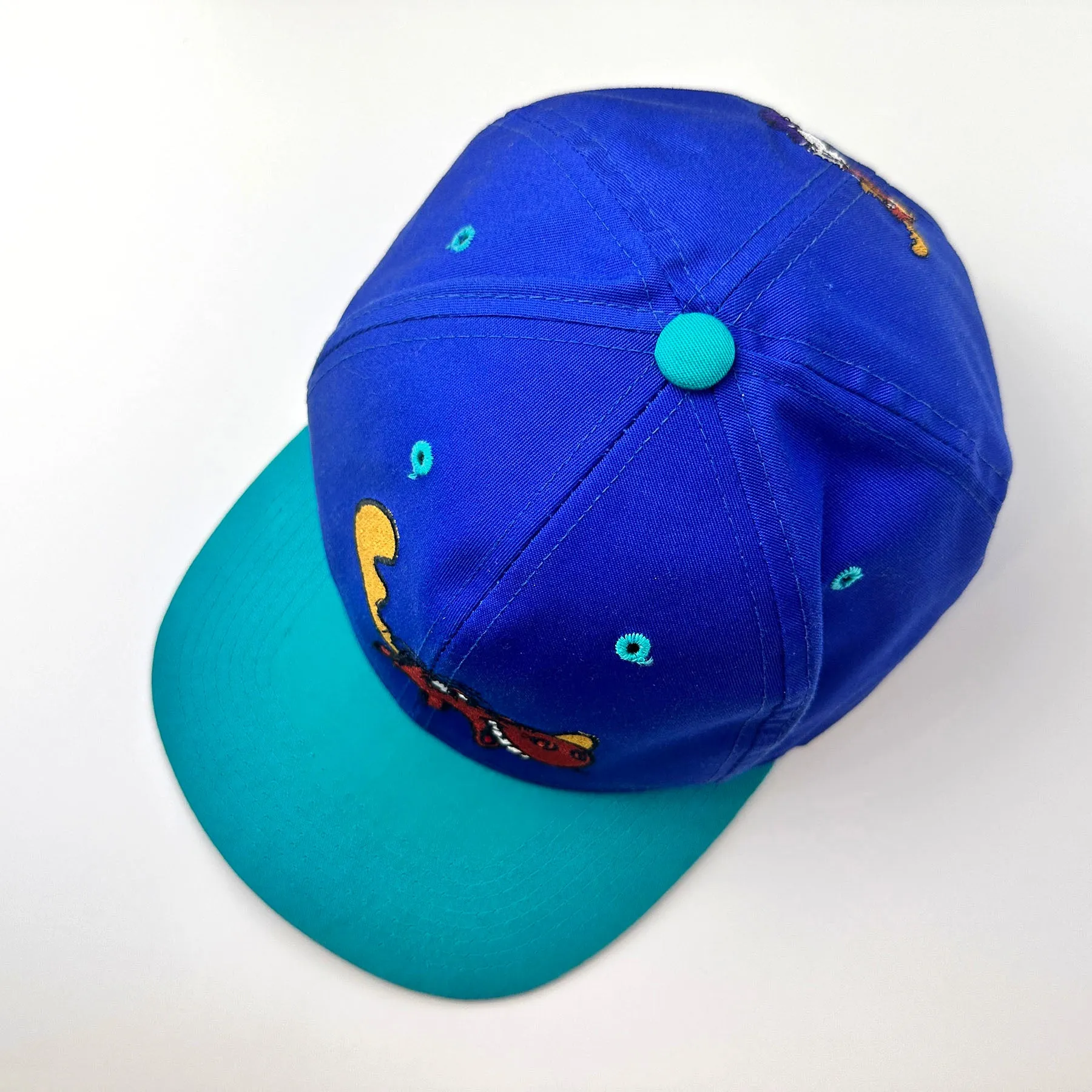 Vintage Rocky & Bullwinkle Embroidered Snapback Hat Blue / Teal