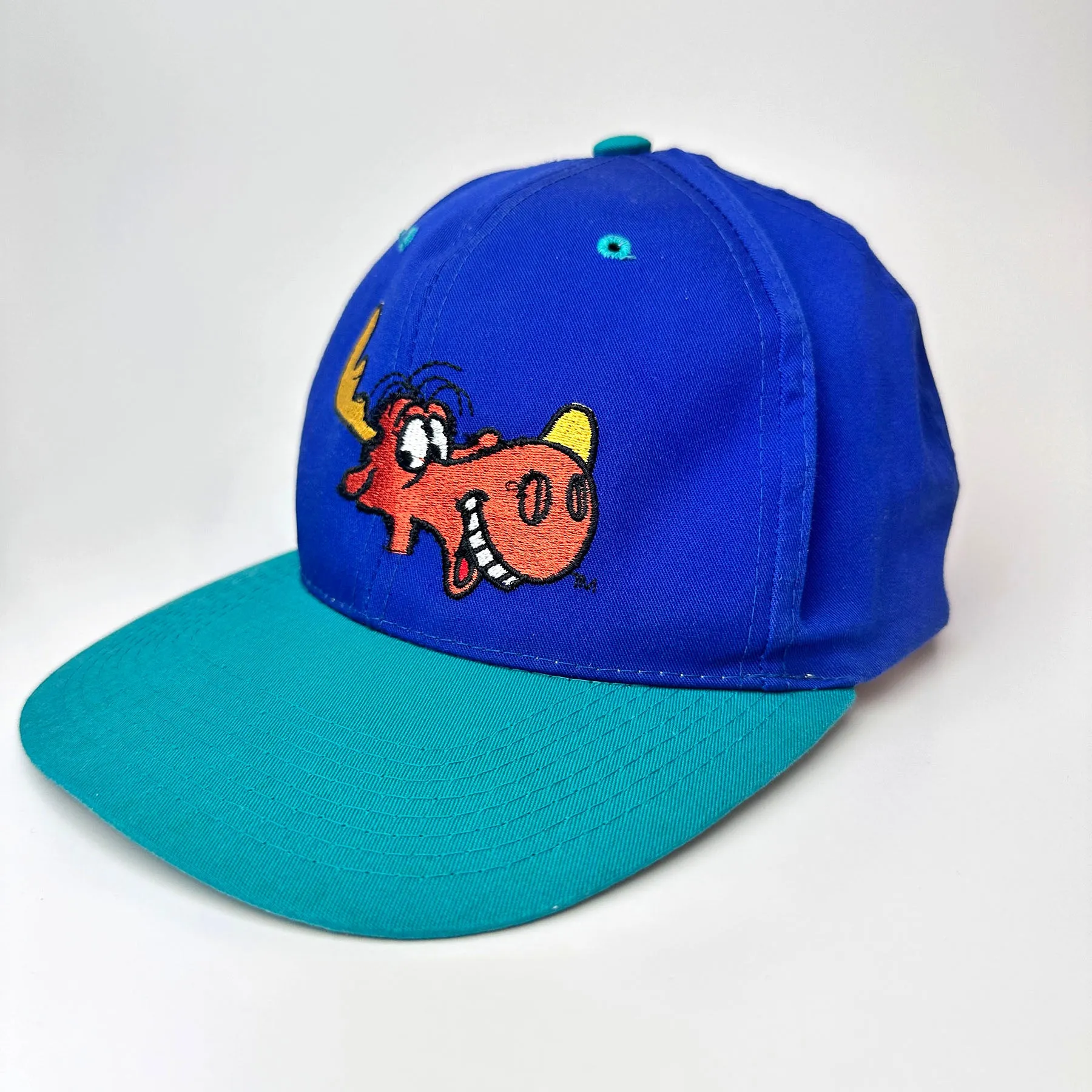Vintage Rocky & Bullwinkle Embroidered Snapback Hat Blue / Teal