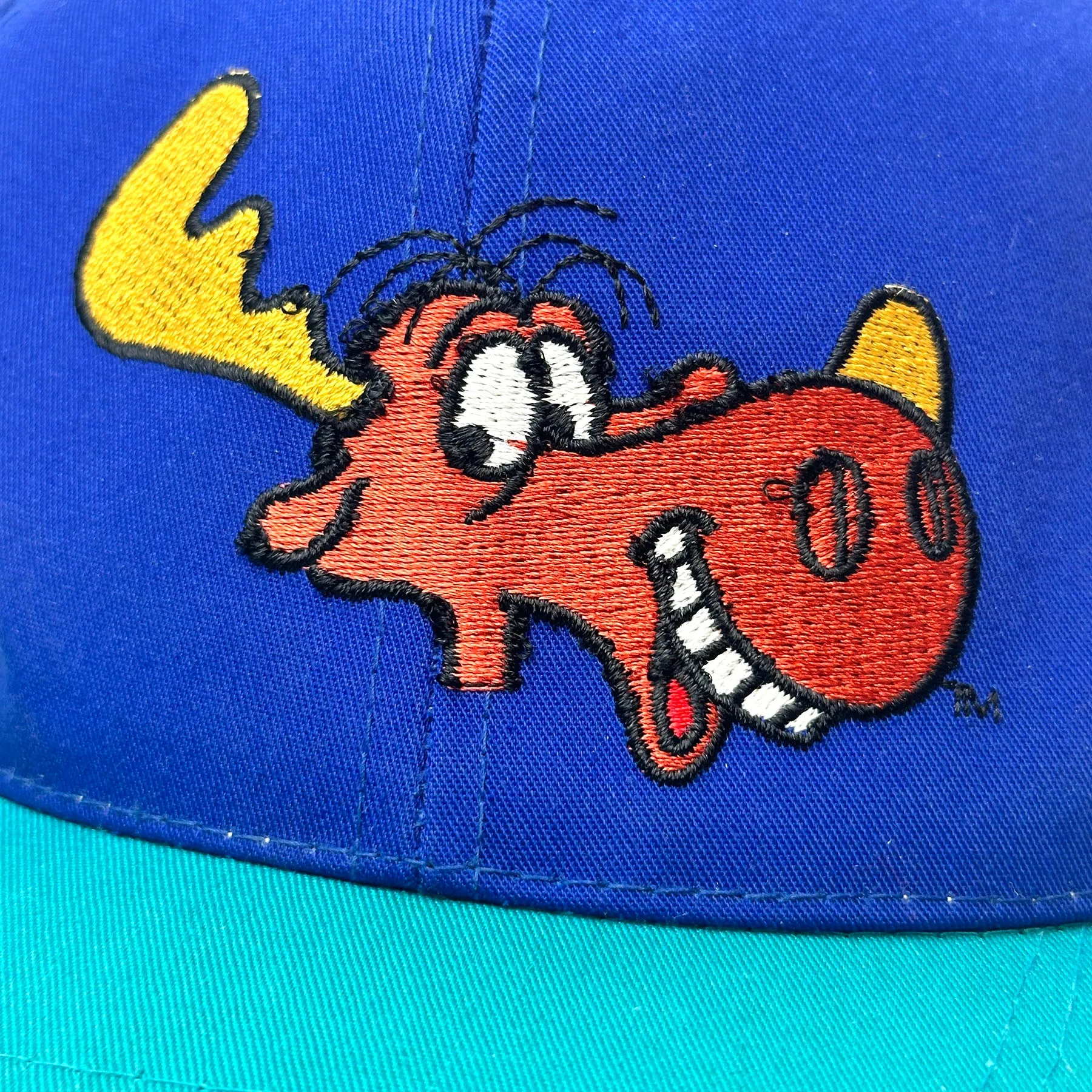 Vintage Rocky & Bullwinkle Embroidered Snapback Hat Blue / Teal