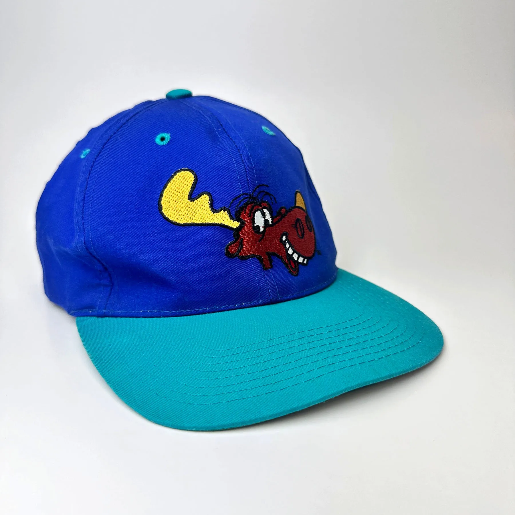 Vintage Rocky & Bullwinkle Embroidered Snapback Hat Blue / Teal