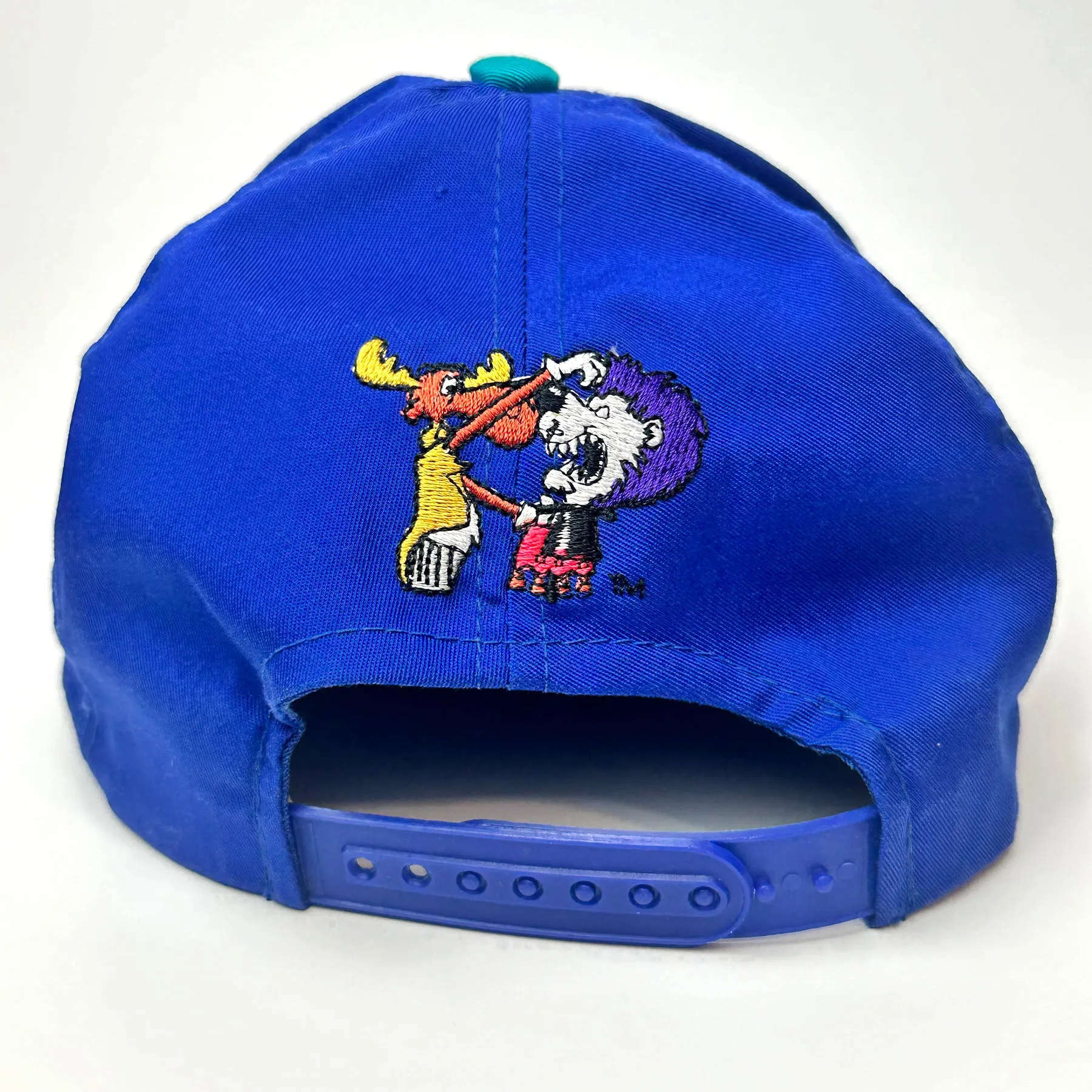 Vintage Rocky & Bullwinkle Embroidered Snapback Hat Blue / Teal