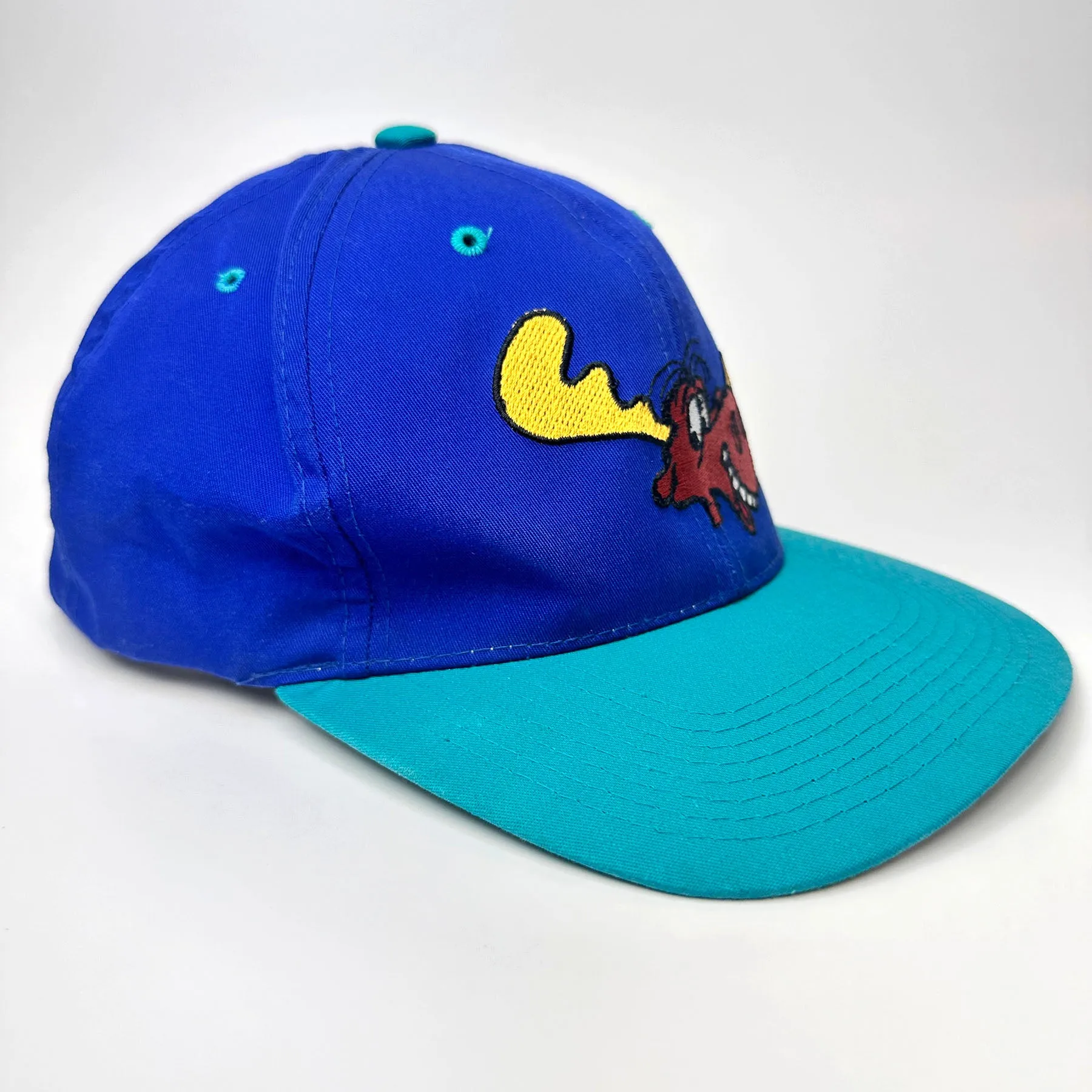 Vintage Rocky & Bullwinkle Embroidered Snapback Hat Blue / Teal