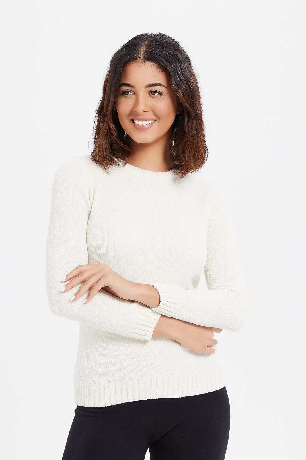 Women Ivory Chenille Pullover