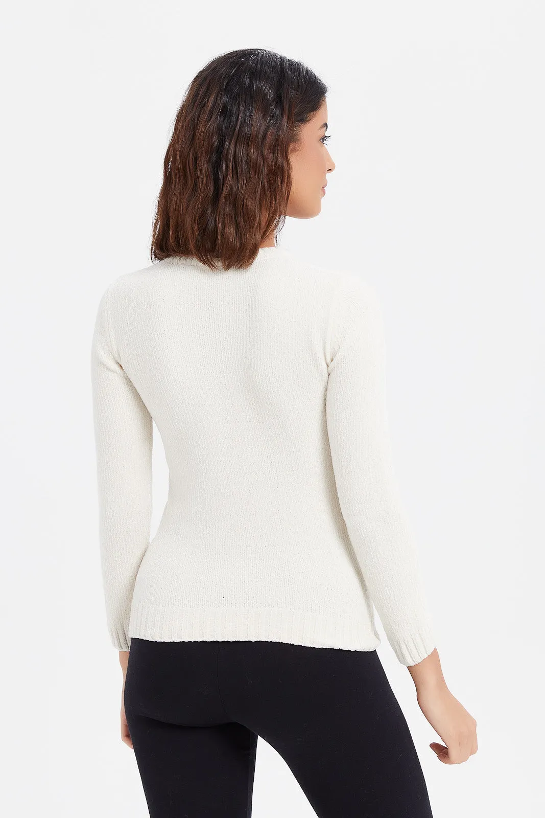 Women Ivory Chenille Pullover