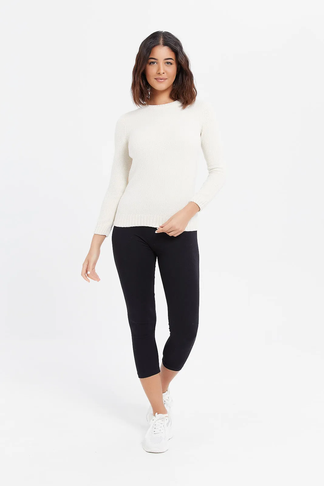 Women Ivory Chenille Pullover