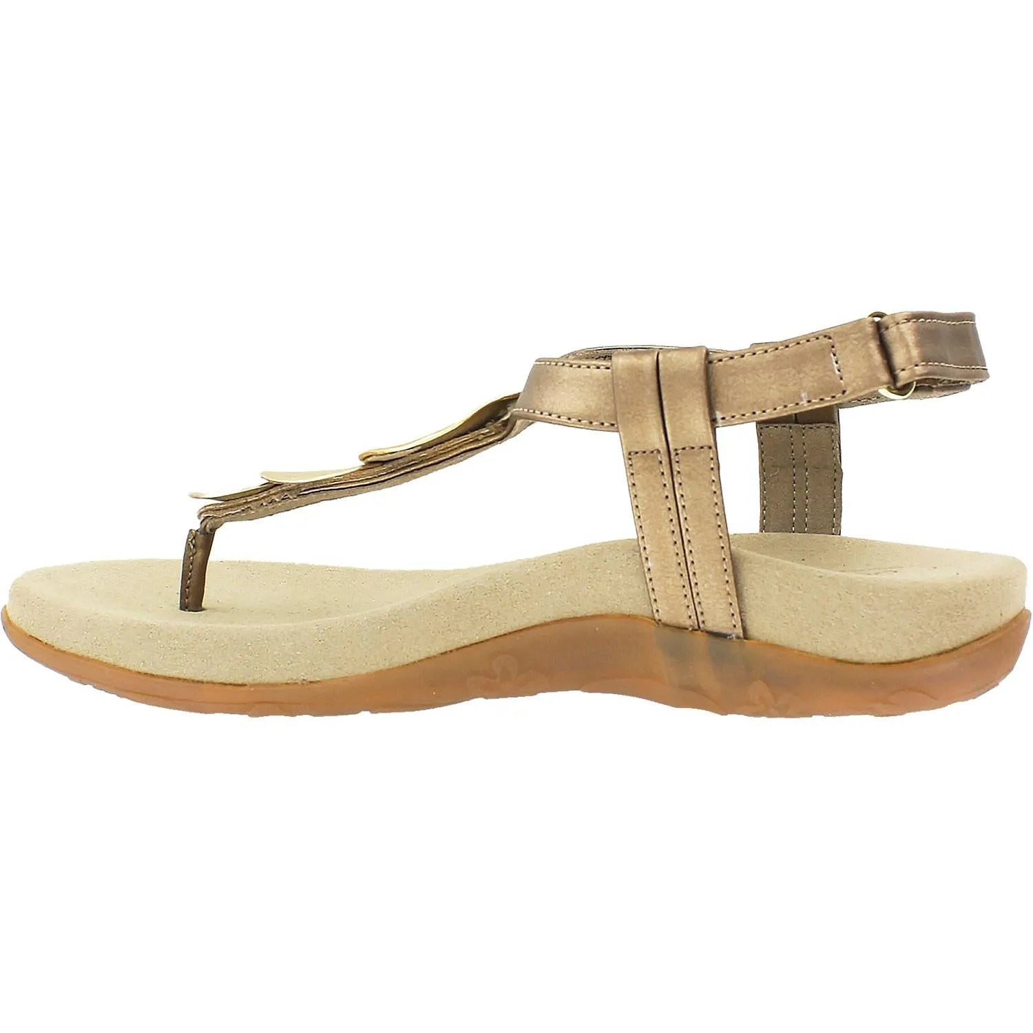 Women's Aetrex Olive Circle Thong Gold Leather