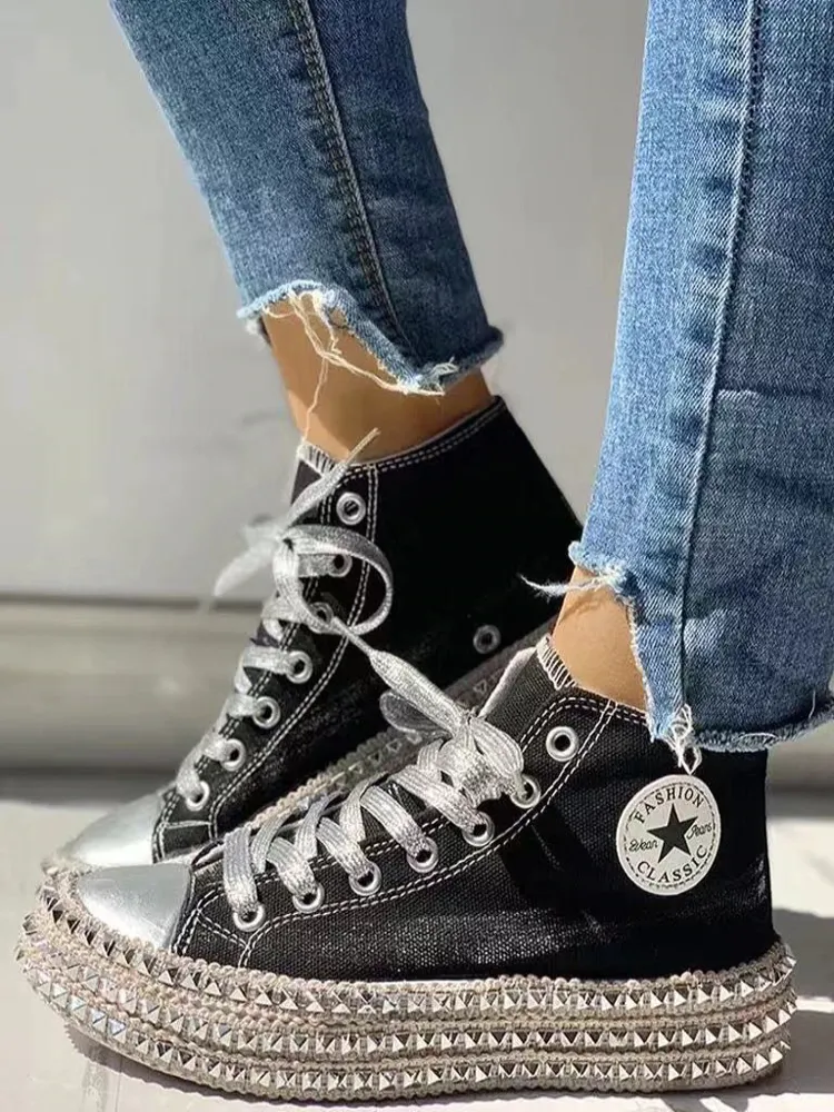Women's Studded High Top Canvas Sneakers By Liv and Mia