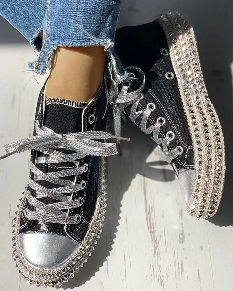 Women's Studded High Top Canvas Sneakers By Liv and Mia