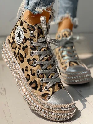 Women's Studded High Top Canvas Sneakers By Liv and Mia